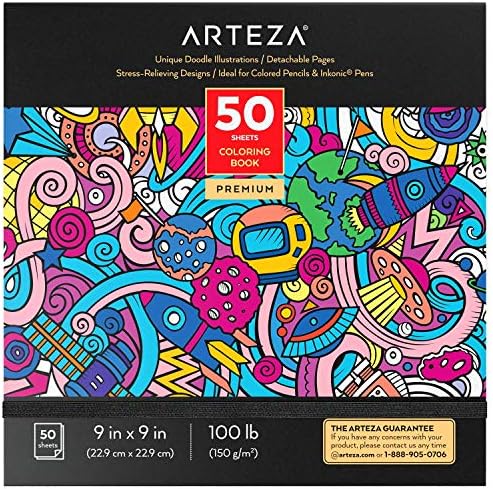 Arteza Adult Colouring Book [16.3 x 16.3 cm, 72 Sheets] Ocean Designs, Calming & Stress Relieving Colouring Book for Adults with 50 Different One-Sided Images