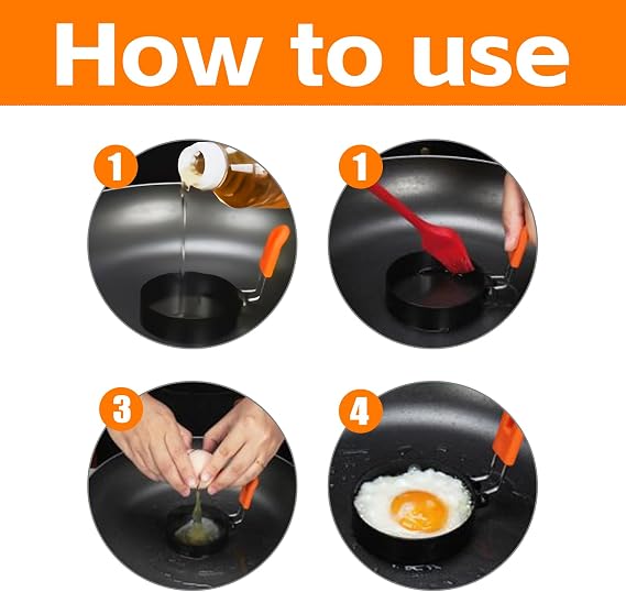 2 Pcs Egg Rings for Frying,Fried Egg Ring,Stainless Steel Egg Rings with Anti-Scald Folding Handle,Non Stick Fried Egg Mould,Eggs Shaper,Frying Molds for Household Kitchen Cooking Tool (Orange)