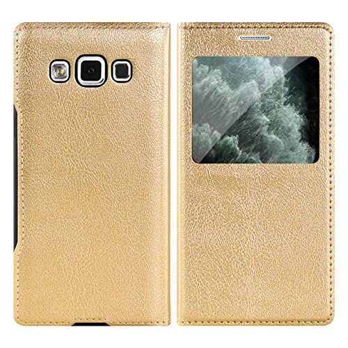 Flip Cover Leather Window Phone Case for Samsung Galaxy J7 2017 J5 Pro J3 J2 2015 J1 2016 Grand Core Prime J4 J6 Plus J8 2018,Gold,for J3 2017