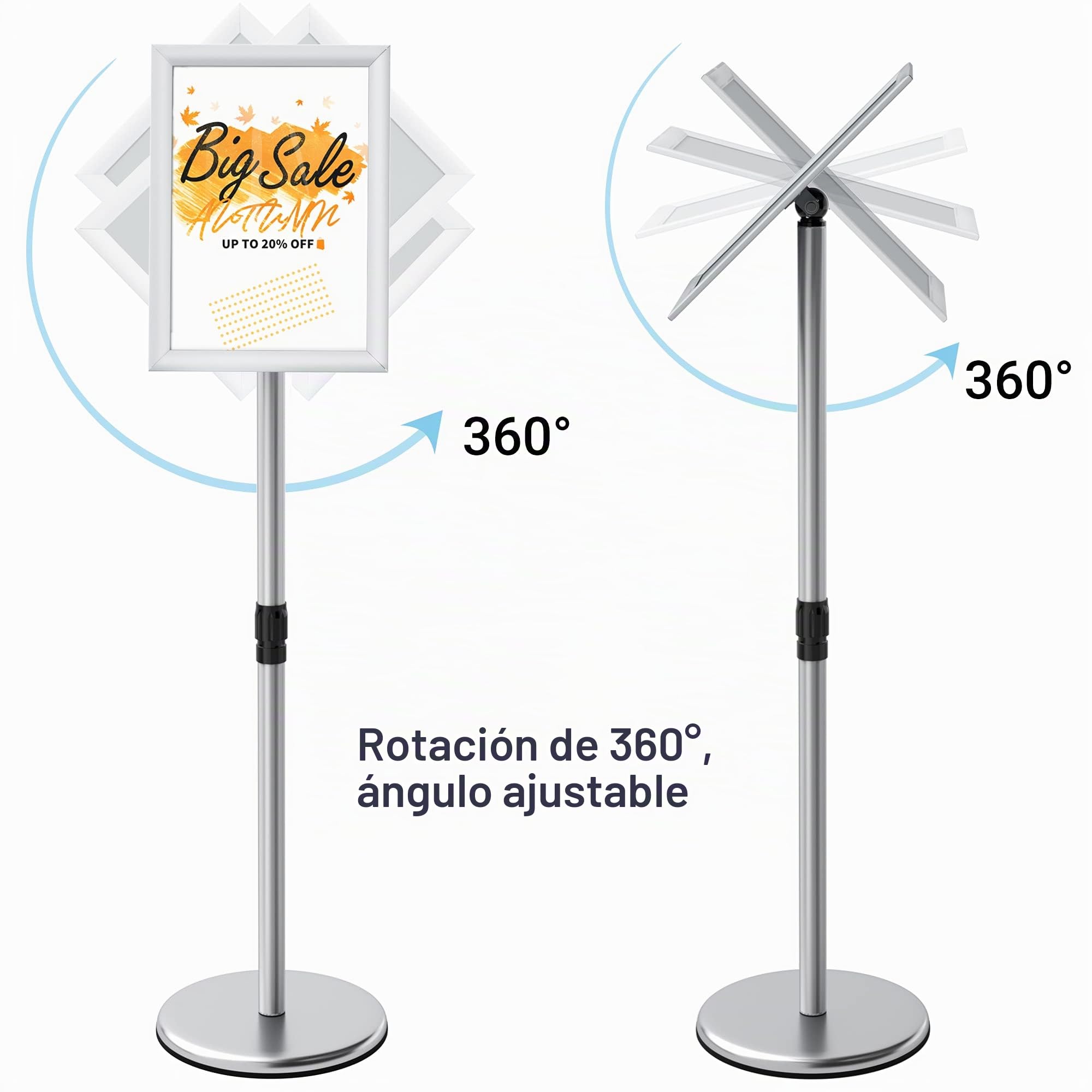 Soporte para información, acero inoxidable, altura regulable, DIN A3, 420 x 297 mm, plateado, A3
