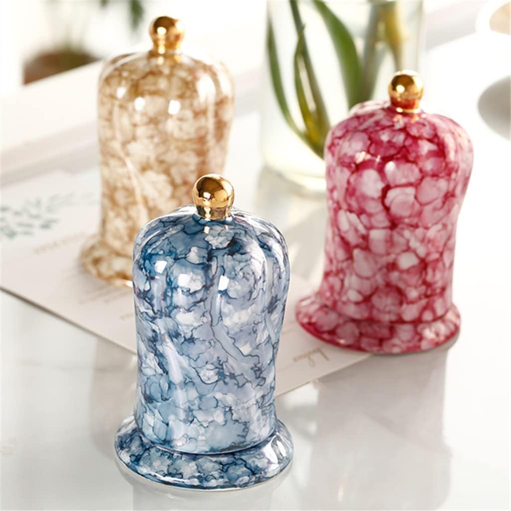 Pattern Ceramic Toothpick Holder Bathroom Accessories Storage Box with lid Cotton Swab Box Storage Box(E)