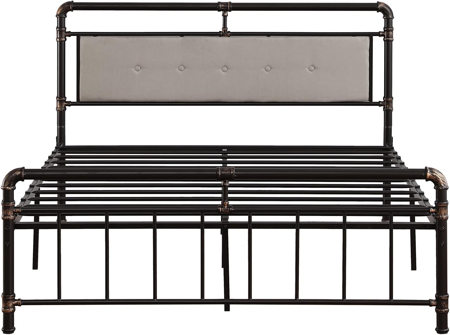 Metal Bed Frame with Soft Headboard, Queen Size Bed Frame