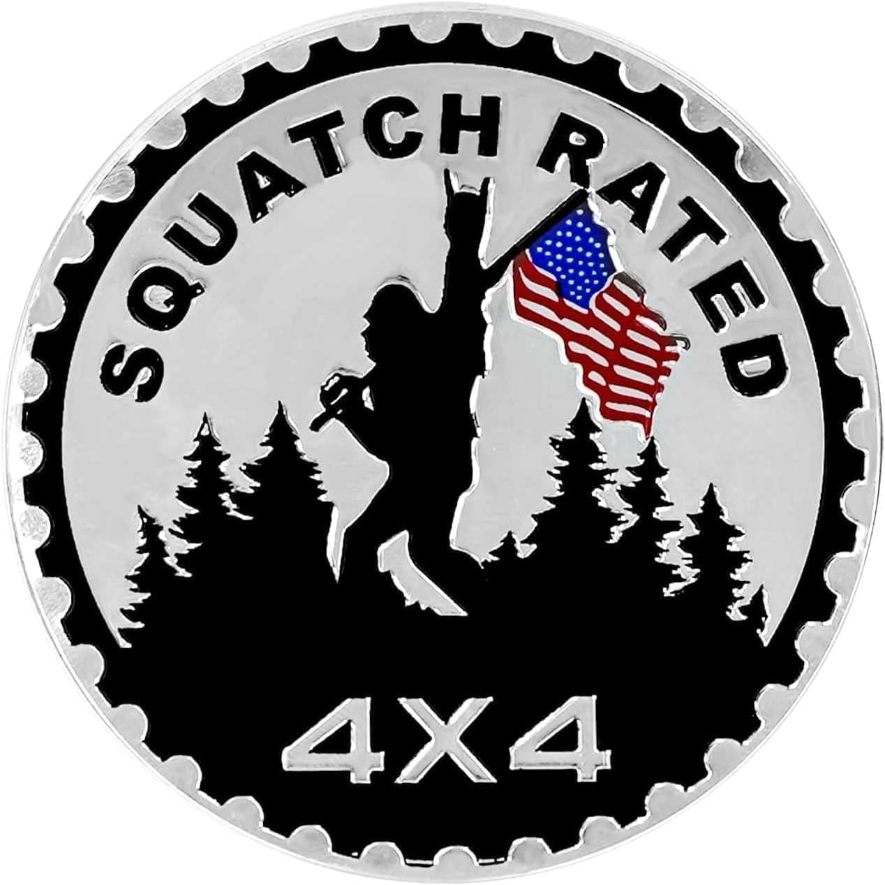 3D Black Metal American Flag Car Emblems – Round 4x4 Bigfoot Design Badge Decals for Trucks, SUVs, Off-Road Vehicles – Exterior Trim Accessories for Hood, Tailgate, Fender, or Side Panel（1pc）