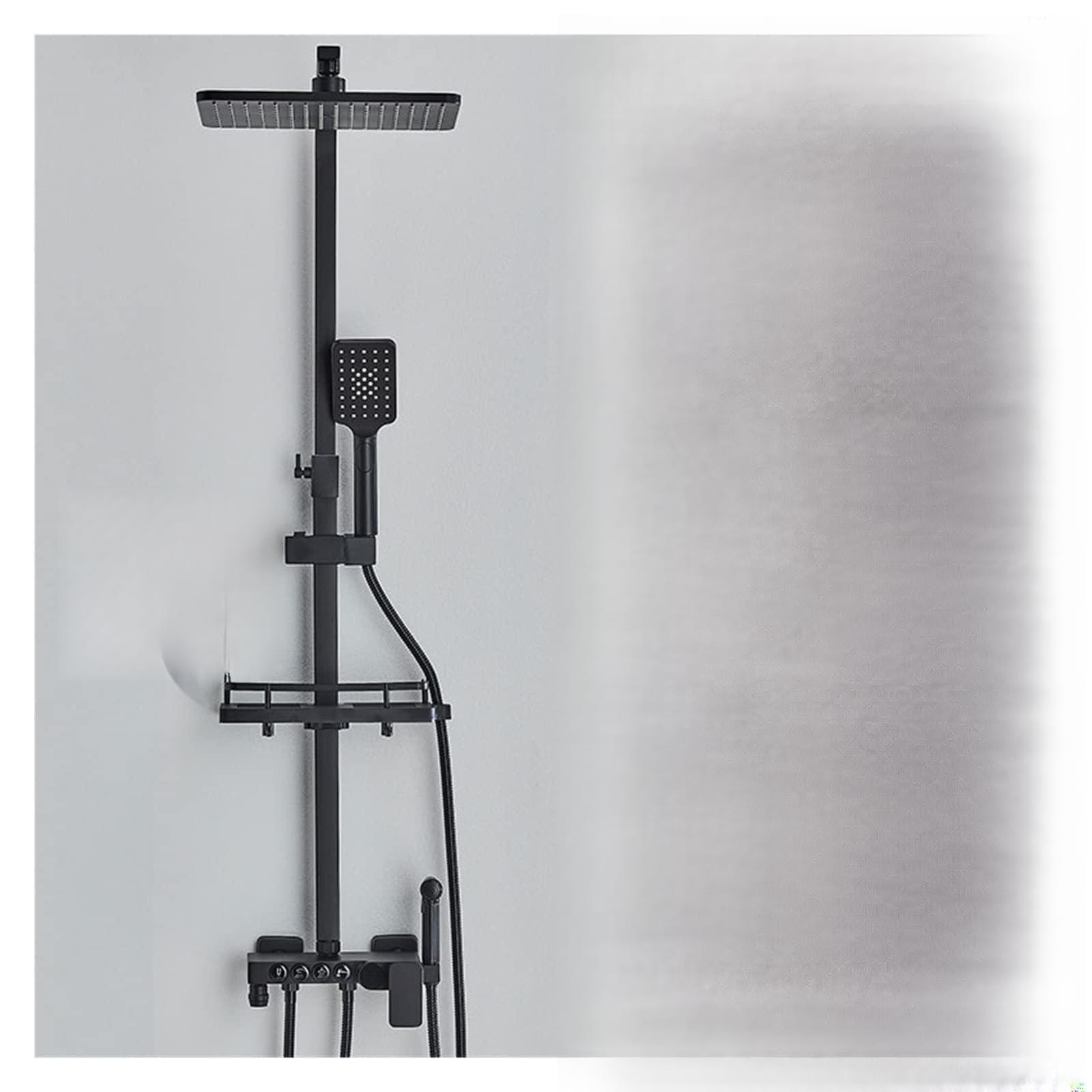 CVFRDD LCD Digital Black Bathroom Shower System Set Bathroom Thermostatic Faucet System With 4 Way Rainfall Shower Faucet Set Mixer Tap(Hold-Cold Black B)