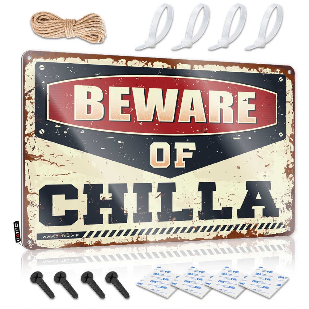Tin Sign Funny Beware Of Chilla Sign Things For Boys Room Tin Signs Warning