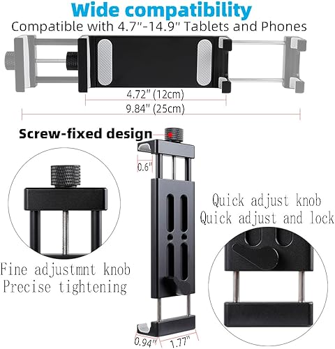 Miniatura 4 de Soporte para tablet de automóvil de aluminio con base de taladro resistente, compatible con iPad Pro Mini de 4.7 a 15 pulgadas, tabletas Samsung