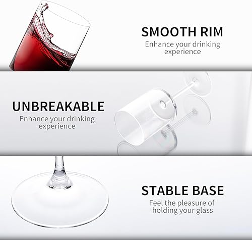 Miniatura 4 de Copas de vino cuadradas de acrílico irrompible de 14 onzas con tallo largo, juego de 6 Todo uso, vidrio transparente (transparente, grande)