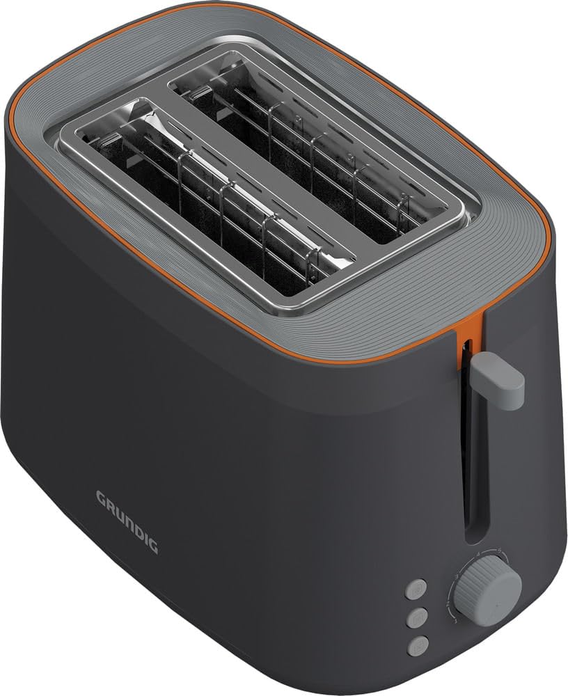 Grundig - TA 5320 Toaster - 7 Bräunungsstufen, 2 Röstfächer - 800 Watt Leistung, Auftau-Funktion, Krümelschublade - Edelstahl-Gehäuse - 20 x 30 x 18 cm - Grau/Terracotta