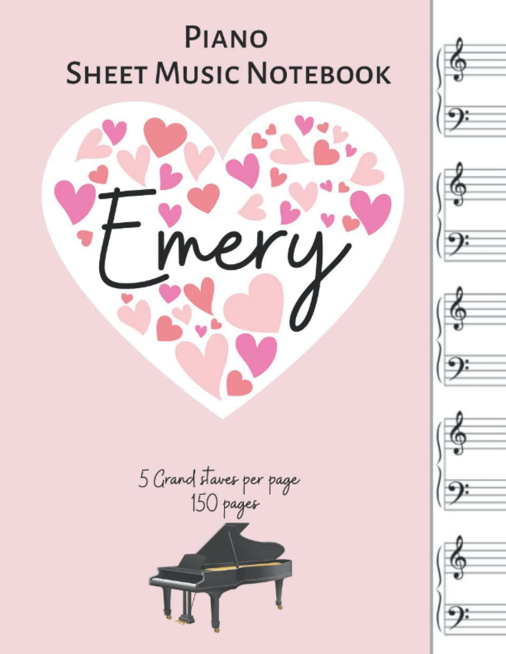 Cahier de musique pour piano Emery de 150 pages avec 5 grandes portées pour la composition