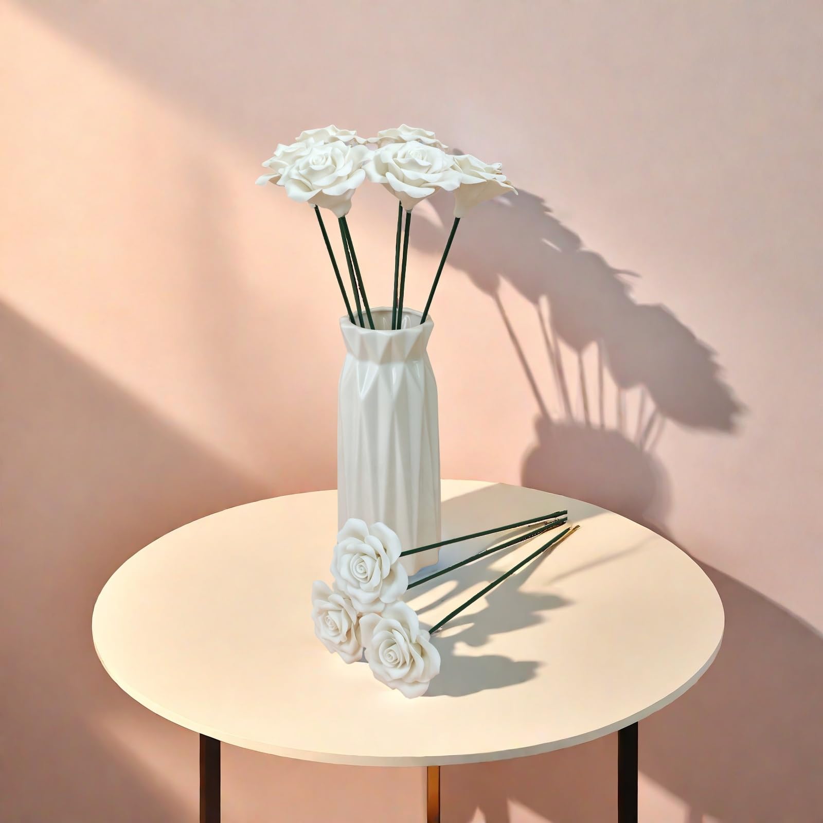 Handgefertigte Porzellan 3D Keramik Rose Blume Ewige Blume Dekoration für Home Office Decor Kreative Desktop Vasen Porzellan Dekorationen Set von 9 (Weiß)