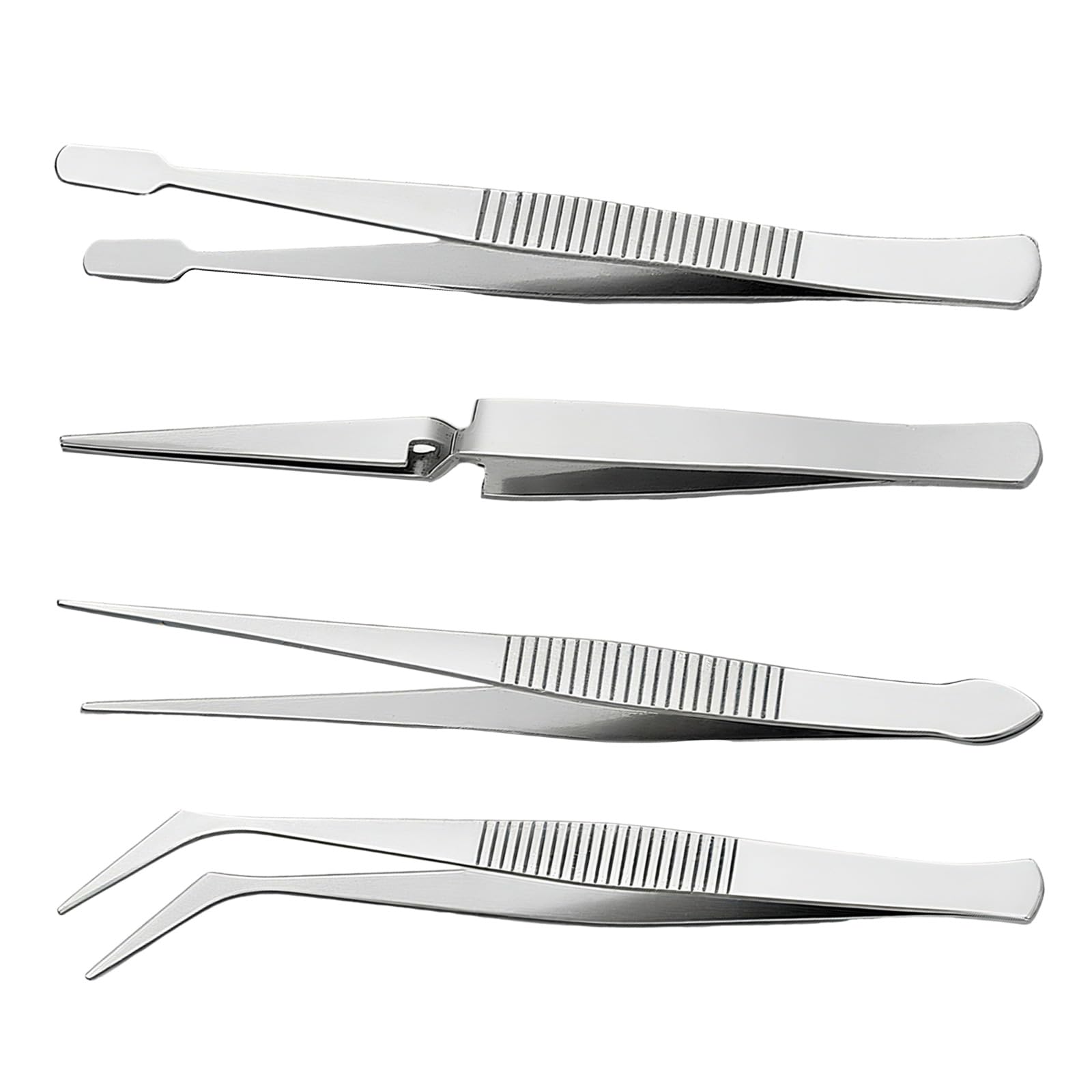 4 PCS Stainless Steel Tweezer Set Professional Self Locking Hobby Tweezers for Stamps Craft Jewelry Model Baking Electronics