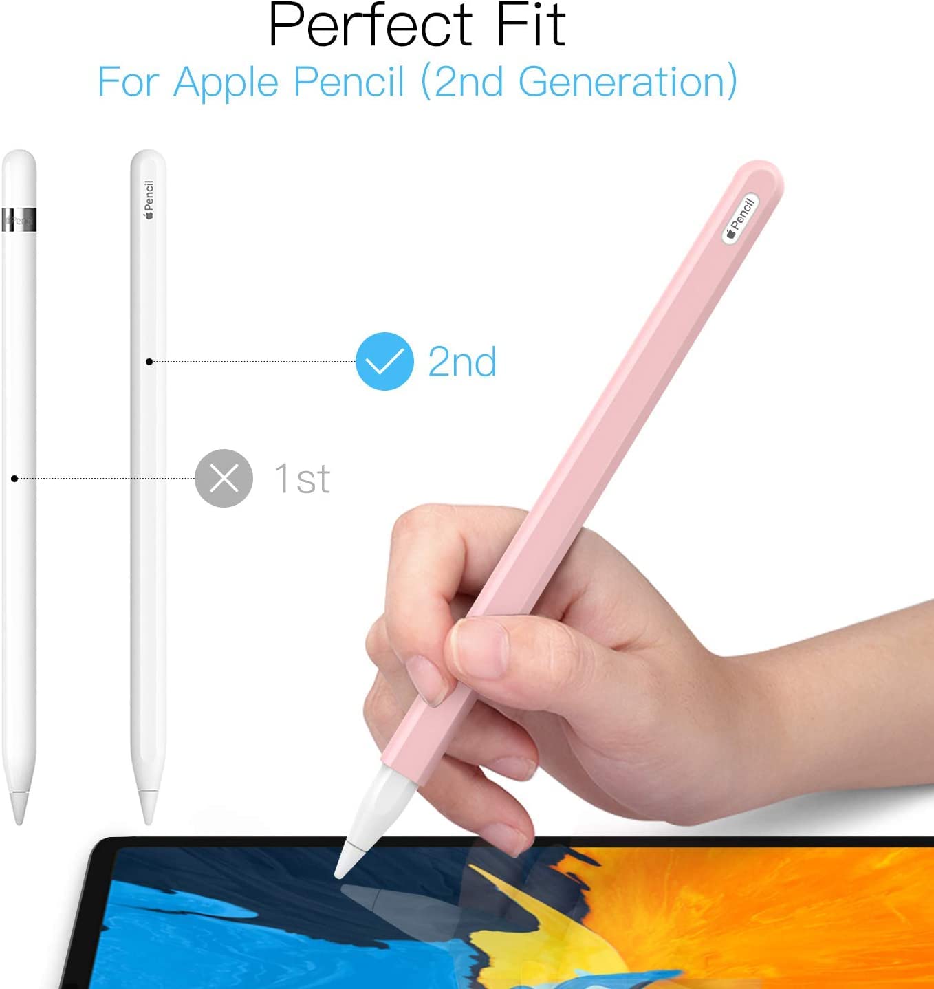 Meyaar Cute Ear Case Silicone Skin Cover for Apple Pencil 2nd Generation, and Protective Nib Cover Accessories Compatible with iPad Pro 11 12.9 inch, (Pink) — Amazon image 2