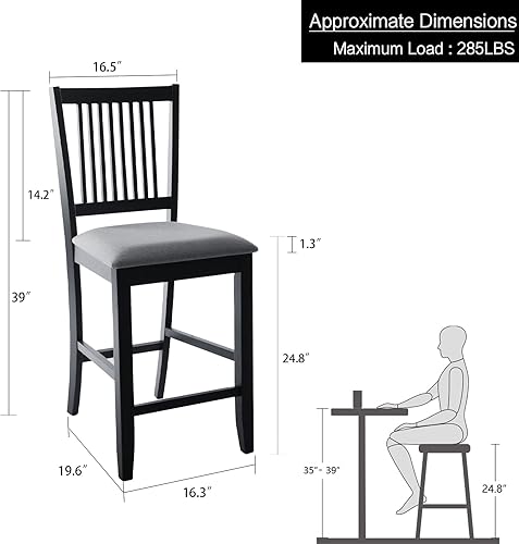 Miniatura 10 de DUHOME Juego de 2 sillas de comedor de madera, sillas de cocina de granja con respaldo, sillas de comedor tapizadas para sala de estar, color negro