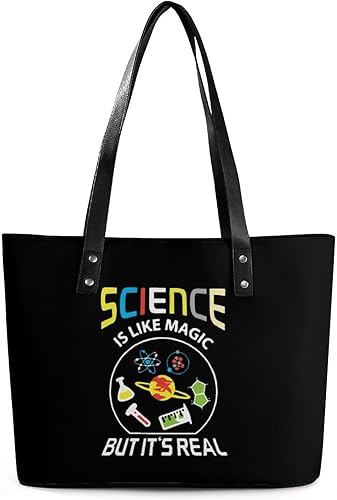Science Like Magic Tote Bag for Women PU Leather Shoulder Bags Fashion Handbag Purse