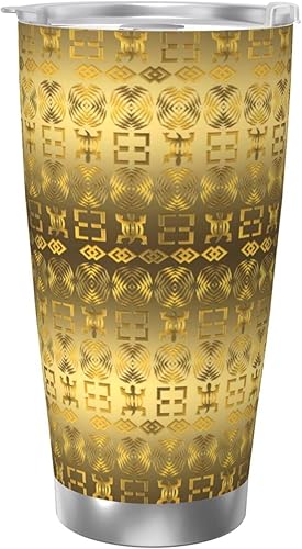 DKJlitter Taza de automóvil de 20 onzas, patrón étnico africano con símbolos Adinkra con aislamiento al vacío, taza de acero inoxidable con