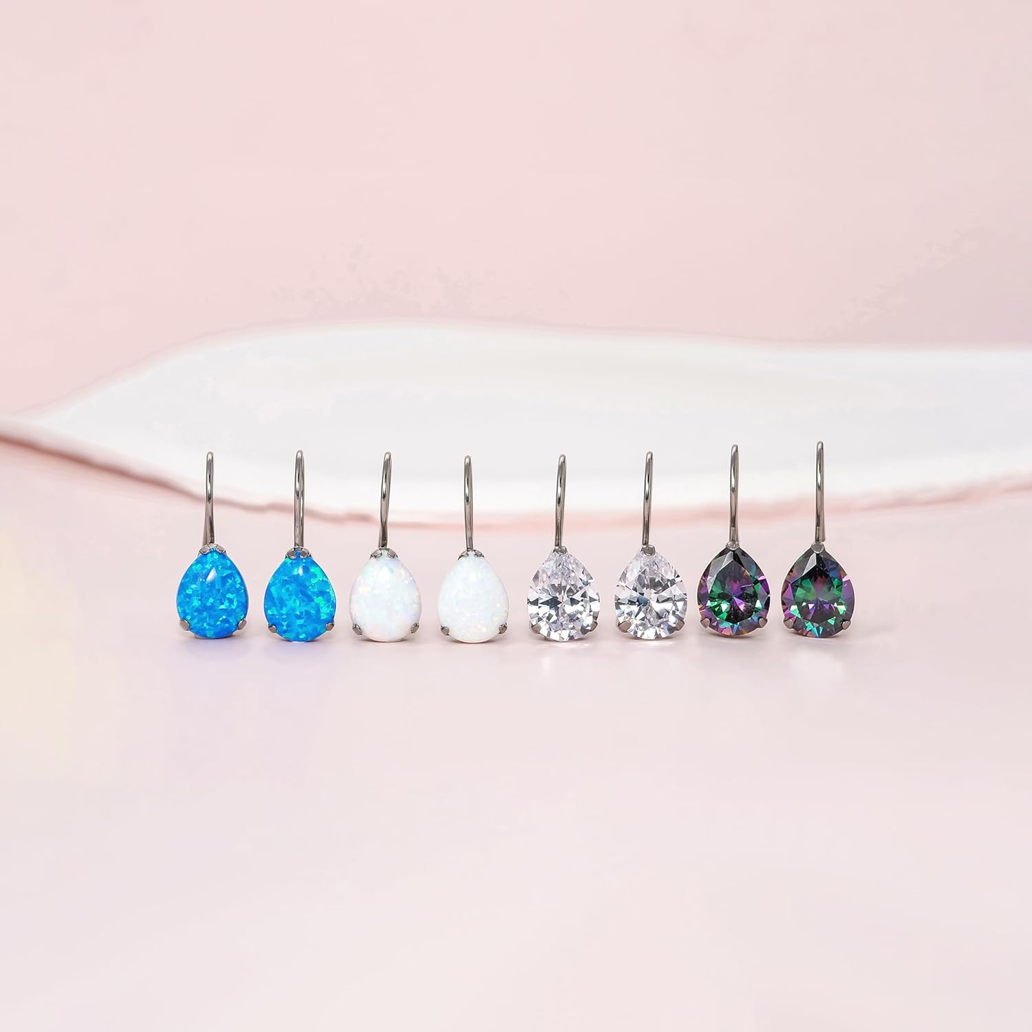 Limerencia Hypoallergenic Pure Titanium Cubic Zirconia Dangle Hoop Earrings, Water drops CZ/Opal Lightweight Drop Earrings for Sensitive Ears Women - Image 7
