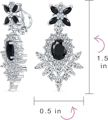 Miniatura 4 de Nupcial estilo art déco racimo floral AAA CZ rojo o negro declaración colgante lágrima araña clip en aretes para mujer rubí de imitación ónix