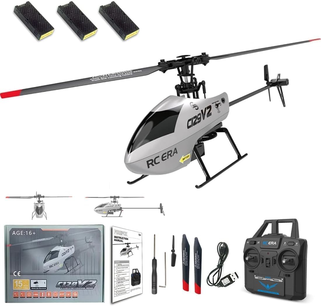 C129 V2 RC Helicopter with 6-Axis Gyro, 2.4G 4CH Flybarless 3D Flips RC Helicopter with Altitude Hold & One-Key Take-Off/Landing for Adults Beginners- RTF