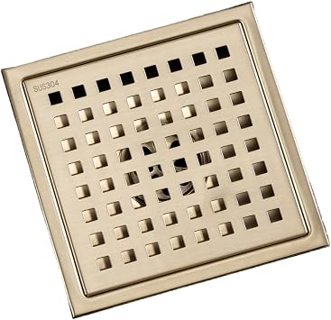 SISEHO"6-inch square floor drain pipe, 304 stainless steel bathroom/shower drain cover anti-blocking design, rust prevention, easy installation, with detachable filter screen" 6 Inch Brushed Gold