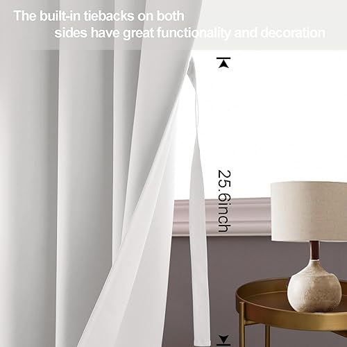 Miniatura 3 de JIUZHEN Cortinas opacas de aislamiento térmico y acústico con tiras de amarre, de color blanco grisáceo, bloquean la luz del sol y reducen el ruido,