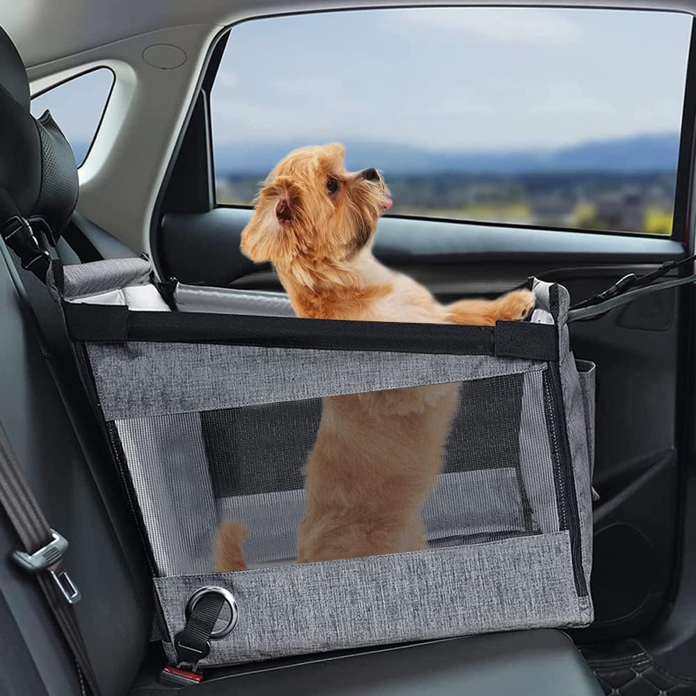 Dog Car Seat for Medium Small Dogs, 19x 19 inch Waterproof Removable Pet Car Seat Pad with Adjustable Dog Car Seat Belt Tether, Dog…