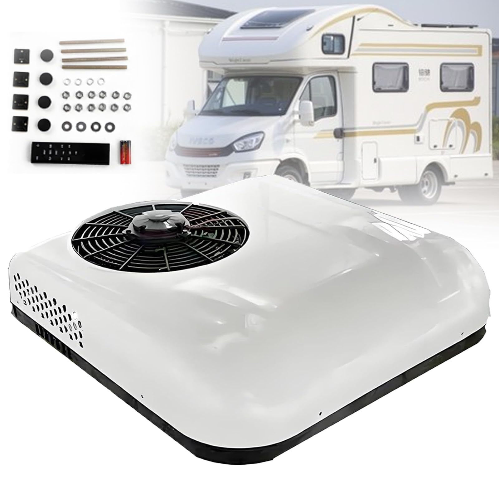 Atwynd RV Parking Rooftop Air Conditioner, 12V/24V Universal Electric Truck Air Conditioner, Low Noise Car Roof Air Conditioner with Inverter Compressor, Energy Saving, for Bus Truck Camper 12V