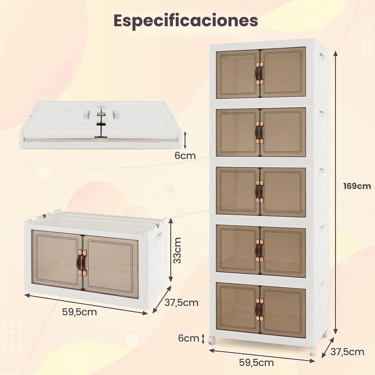 GOPLUS Cajonera de Almacenamiento Apilables Blanca con Cajones, Caja Organizador de PP con Ruedas, Asa, Tapa y Puertas para Sala de Estar, Dormitorio, Estilo Moderno (59,5 x 37,5 x 169 cm)