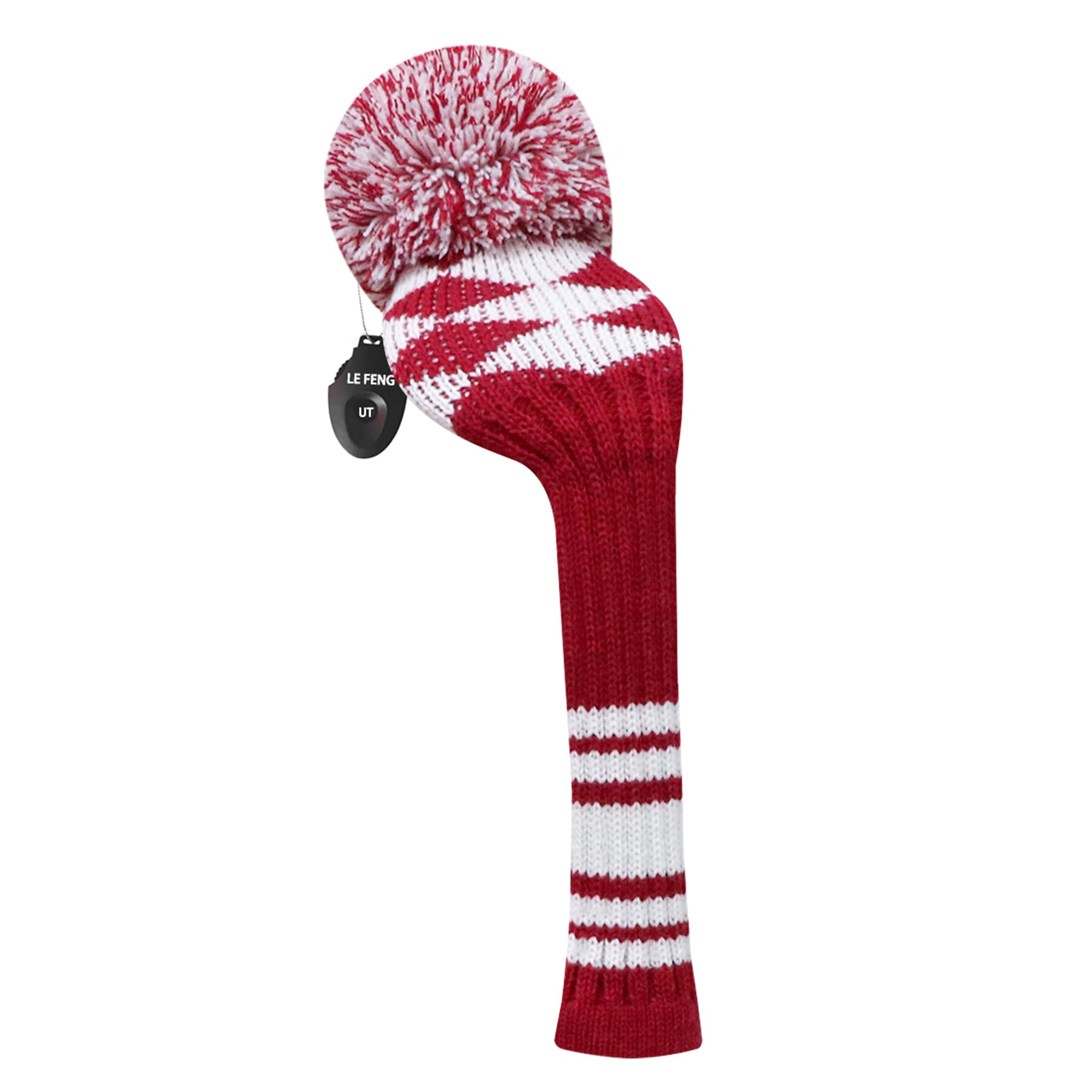 LeFeng 1Pcs Golf Club Cover, Knitted Golf Head Cover for 460cc Driver Fairway Woods and Hybrid with Cute Pom Pom and Number Tag(Red White Plaid,for Hybrid)