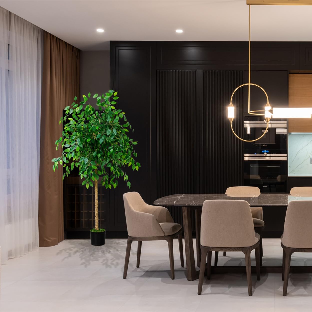 Artificial Ficus Tree, 6Ft Tall Fake Ficus Plant with White Pot,Silk Tree with Adjustable Realistic Branches and Leaves, Green All Season Long ,Faux Plant for Indoor Outdoor& House Decor - Image 5