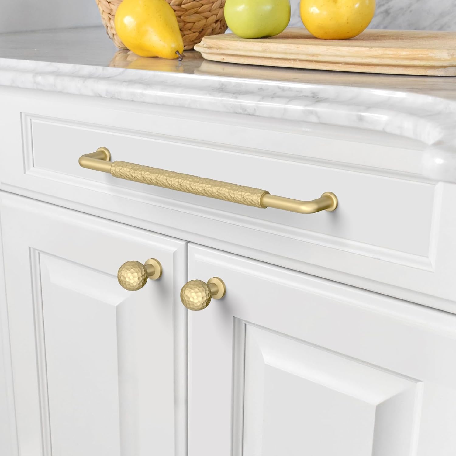 Amerdeco 10 Pack Brushed Gold Hammered Cabinet Pulls 7.5 Inch(192mm) Hole Center Drawer Pulls Cabinet Hardware Kitchen Cabinet Handles for Bathroom Dresser Pulls ZH0066