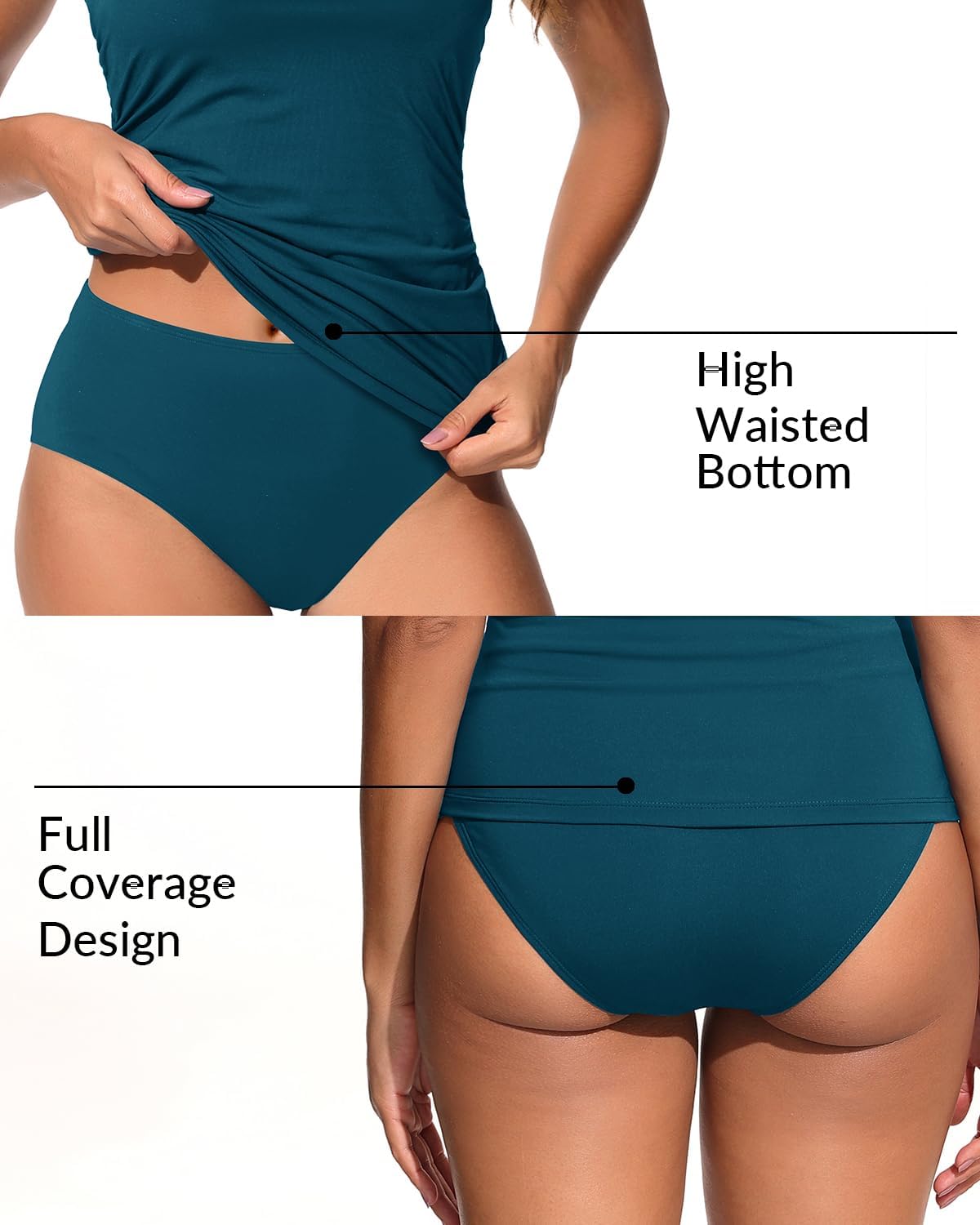 Womens Two Piece Tankini Swimsuit Tummy Control Bathing Suits Slim Halter Swimwear with High Waisted Bottom M - Image 4