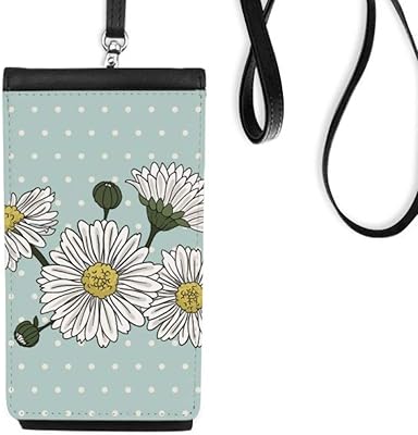 Flower White Chrysanthemum Phone Wallet Purse Hanging Mobile Pouch Black Pocket