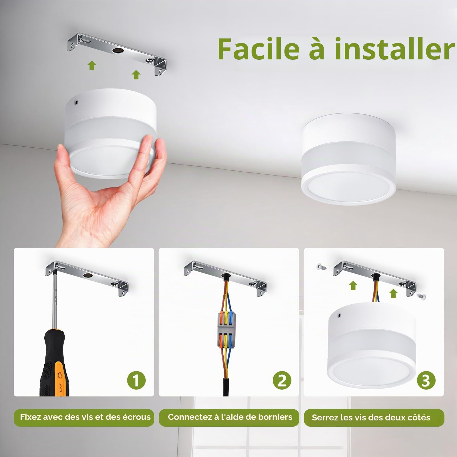 GeyouLux Spot LED Saillie IP65 4000K Spot Plafonnier Ø109*70mm 2PCS Blanc | 12W 1320LM Projecteur Saillie Luminaire Plafonnier Ronde Blanche Neutre pour Salle de Bain Couloir Salon