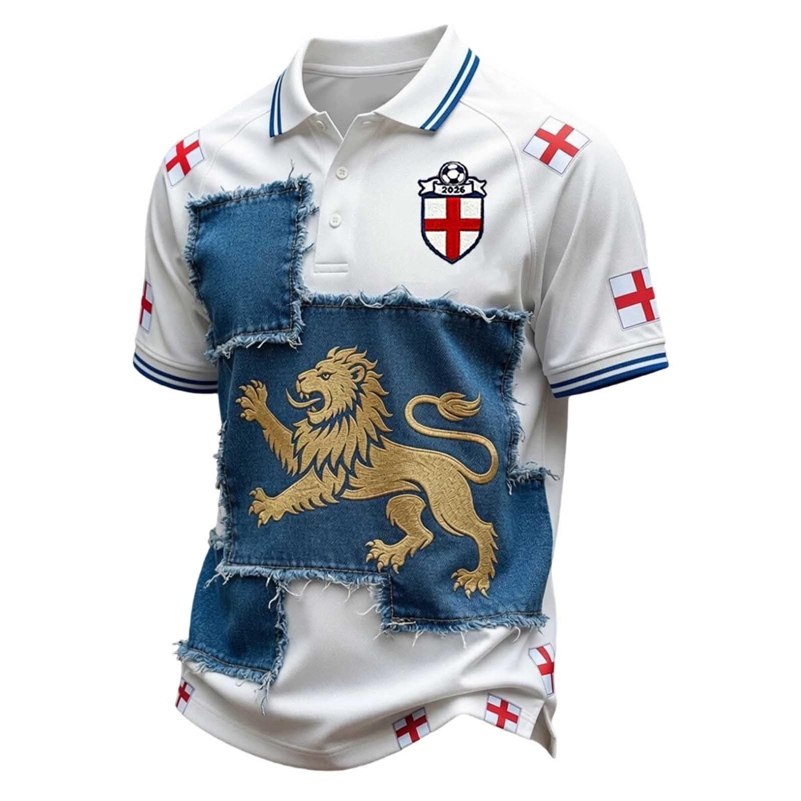 England World Cup Shirt 2026 Men’s Short Sleeve Poloshirts Button Down Lapel England Britain Football T-Shirt Stretch Breathable Sports Tops