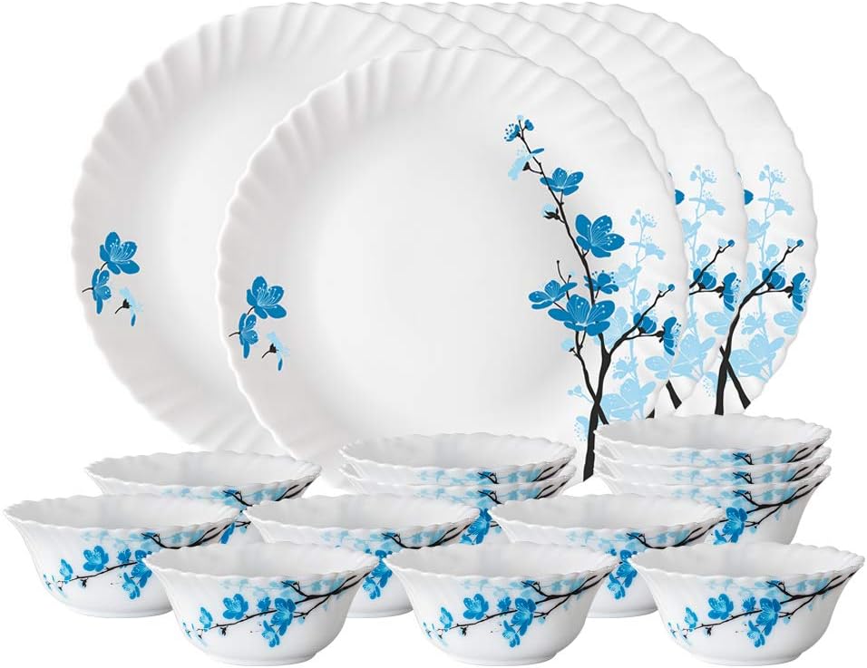 Glass Mimosa Thali Set (White) - 18 Pieces