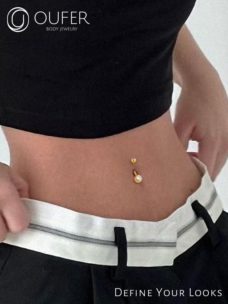 OUFER Gold Belly Button Rings, 316L Surgical Steel Belly Button Piercing, Internally Threaded Belly Rings, 14G Belly Piercing Jewelry, Long Belly Button Rings, Navel Rings for Women Men - Image 8