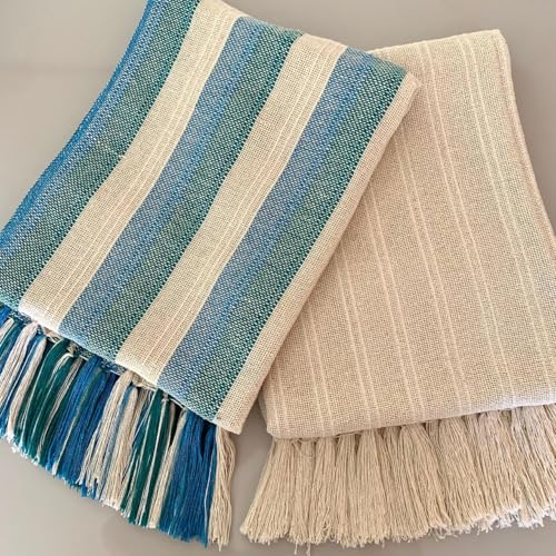 Kit 2 Mantas Para Sofá e Poltrona Azul De Faixa E Cru Chalé Decorativo De Luxo 100% Algodão 1,20X1,8