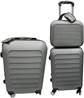 Kit 3 Malas de Viagem 23kg, 10Kg e Frasqueira 14 Polegadas Bolsa de Mão c/Trava de Senha FIbra Rígida ABS (Prata)