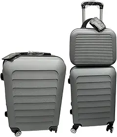 Kit 3 Malas de Viagem 23kg, 10Kg e Frasqueira 14 Polegadas Bolsa de Mão c/Trava de Senha FIbra Rígida ABS (Prata)