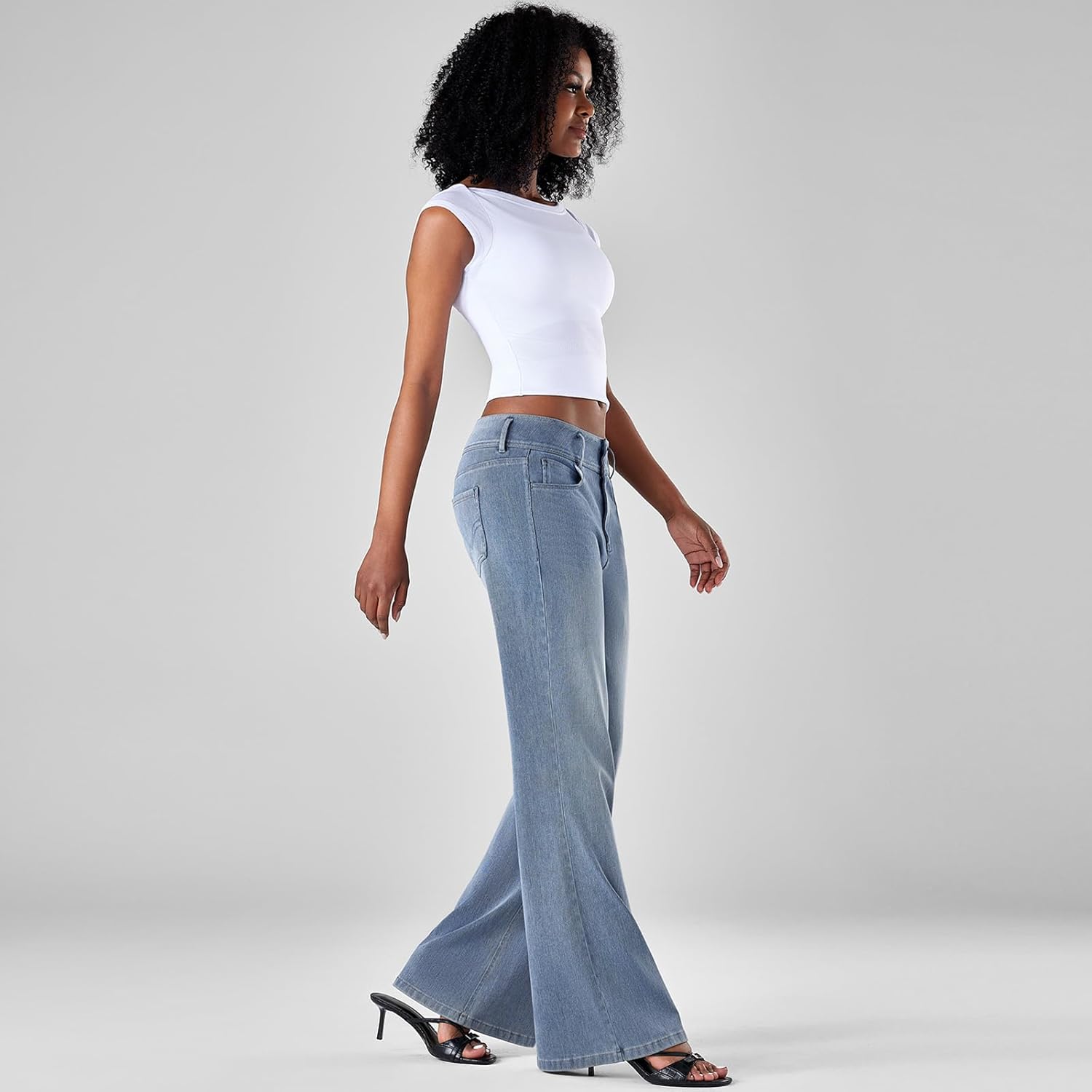 Fanica Women's High Waisted Wide Leg Jeans, Stretchy Flare Leg Relaxed Fit Denim Pants - Image 4