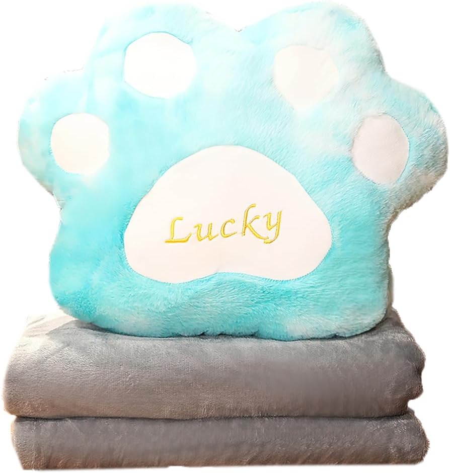 Tingting's Dream Cute Office Nap Sleeping Pillow Hand Warmer Pillow Office Chair Lumbar Support Pillow Sofa Waist Cushion with Blanket (Blue, 40CM Pillow + 1×1.6M Blanket)