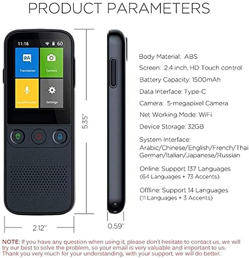 Language Translator Device Two Way Real Time Voice/Photo/Recording Translation WiFi/Hotspot/Offline with Camera Support 137 Languages for Travel Business,