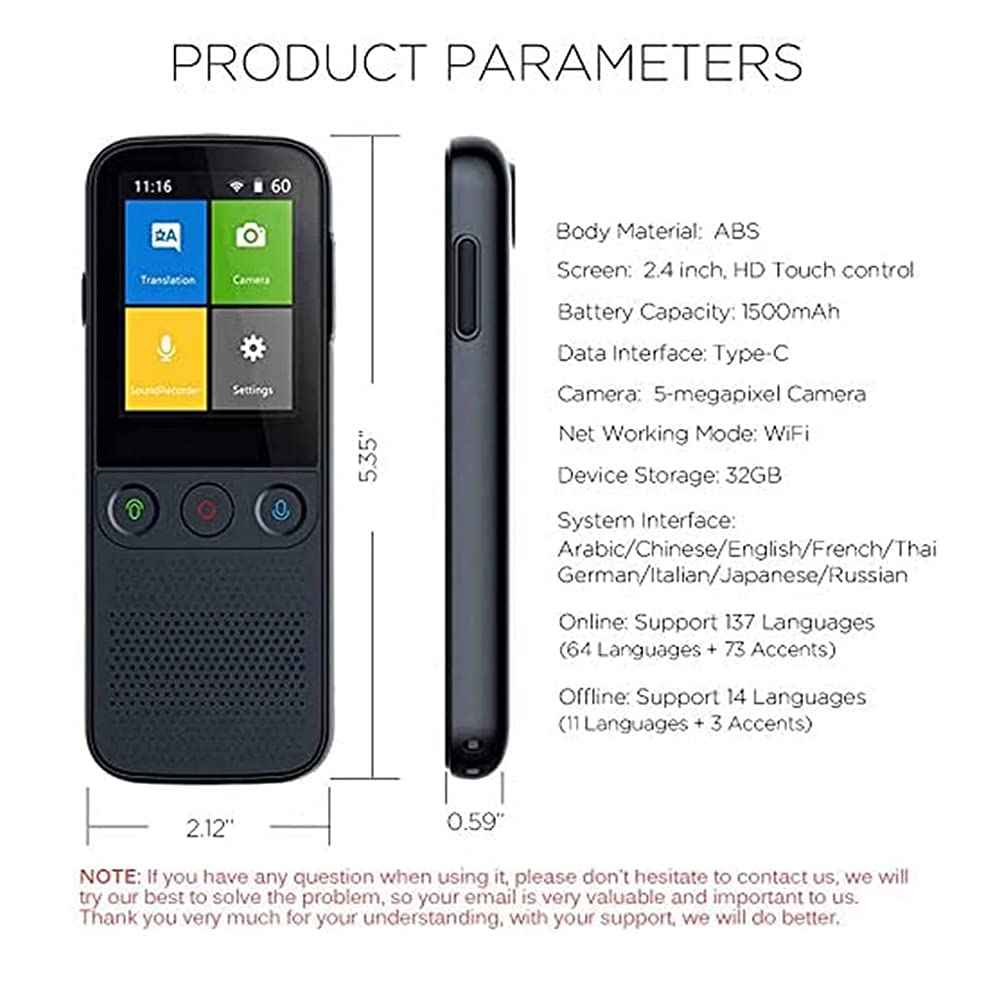Langue Translator Appareil bidirectionnel en Temps réel voix/Photo/enregistrement Traduction WiFi/Hotspot/hors Ligne avec Prise en Charge de la caméra 137,