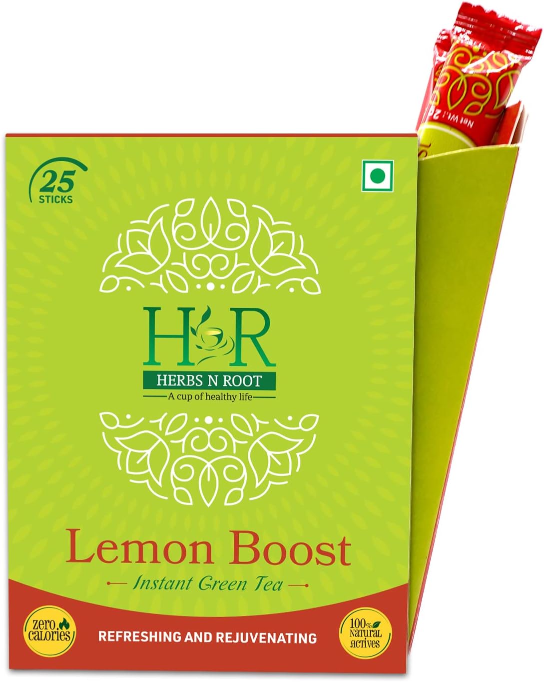 Herbs N Root Lemon Instant Green Tea Powder | Lemon Herba Tea| Immune Booster Natural Ingedients Tea - 25 Sticks | 50g