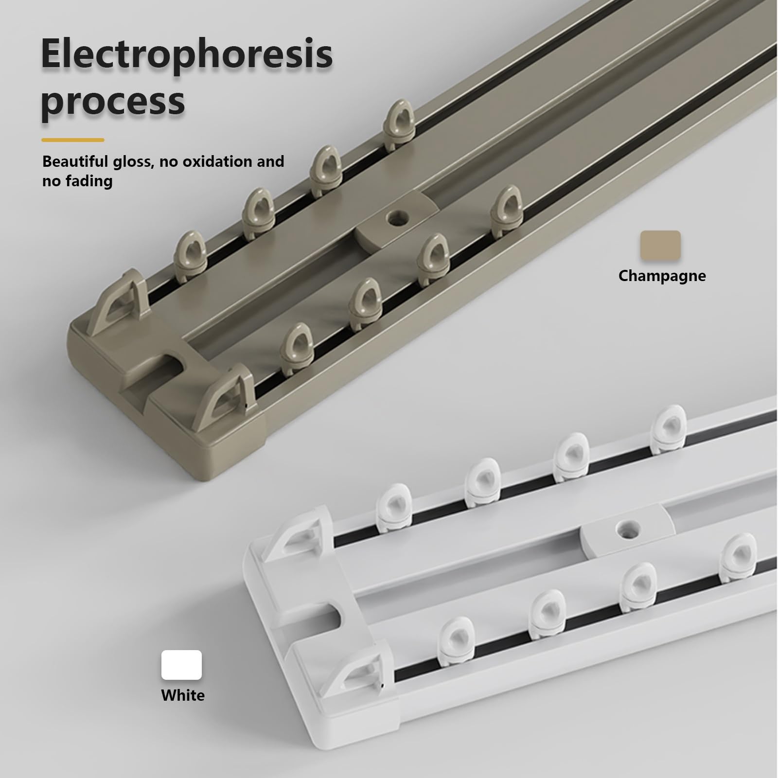 Doppelläufige Gardinenstange aus Aluminium, tragende Gardinenstange, Raumteiler im schlichten Design, für Wohnzimmer, Küche, Bauernhaus (Champagner, 130 cm)