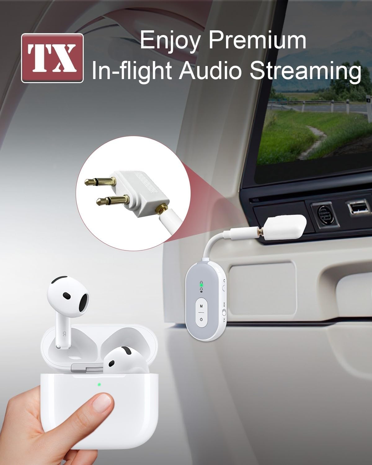 LOFICOPER Bluetooth Transmitter Receiver, Airplane Wireless Adapter with aptX Adaptive, Audio AUX Bluetooth 5.3 Receiver for TV, Supports to 2 Headphones with Low Latency for Airline, TV, Car