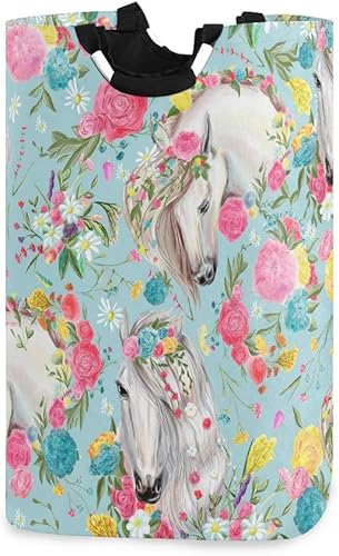 senya Cesta grande de almacenamiento plegable, organizador para ropa sucia, para guardería, juguetes, caballo y flores