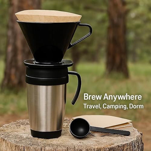 Miniatura 6 de Gotero de cafetera estilo gourmet #2 estilo cono para verter sobre cafetera, portátil, fácil de usar, tipo de filtro, sin BPA, con cuchara de café