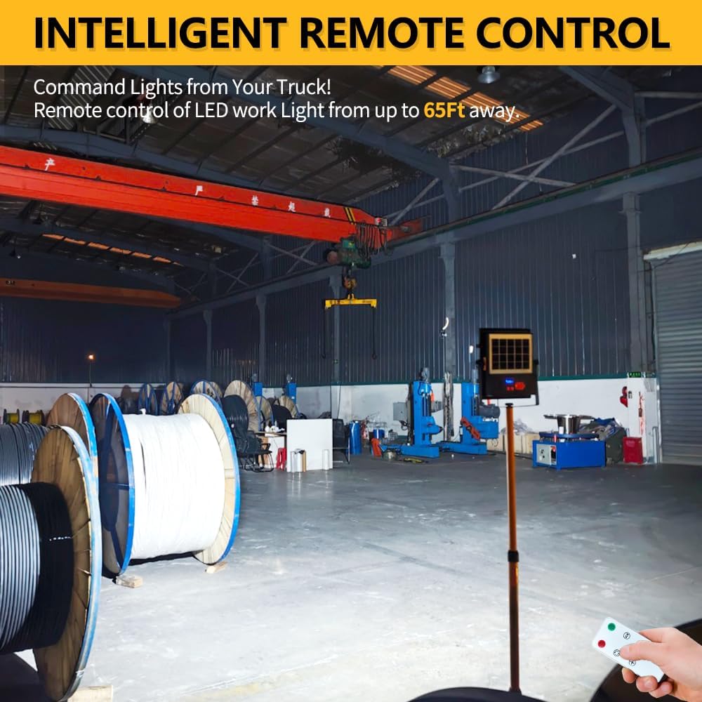 Solar Powered Work Light with 120H Runtime & Remote Control, Led Work Light with Stand 33,000LM LED Flood Light, 360° Adjustable with 5ft Stand for Hurricane, Power Outage, Construction, Camping - Image 3