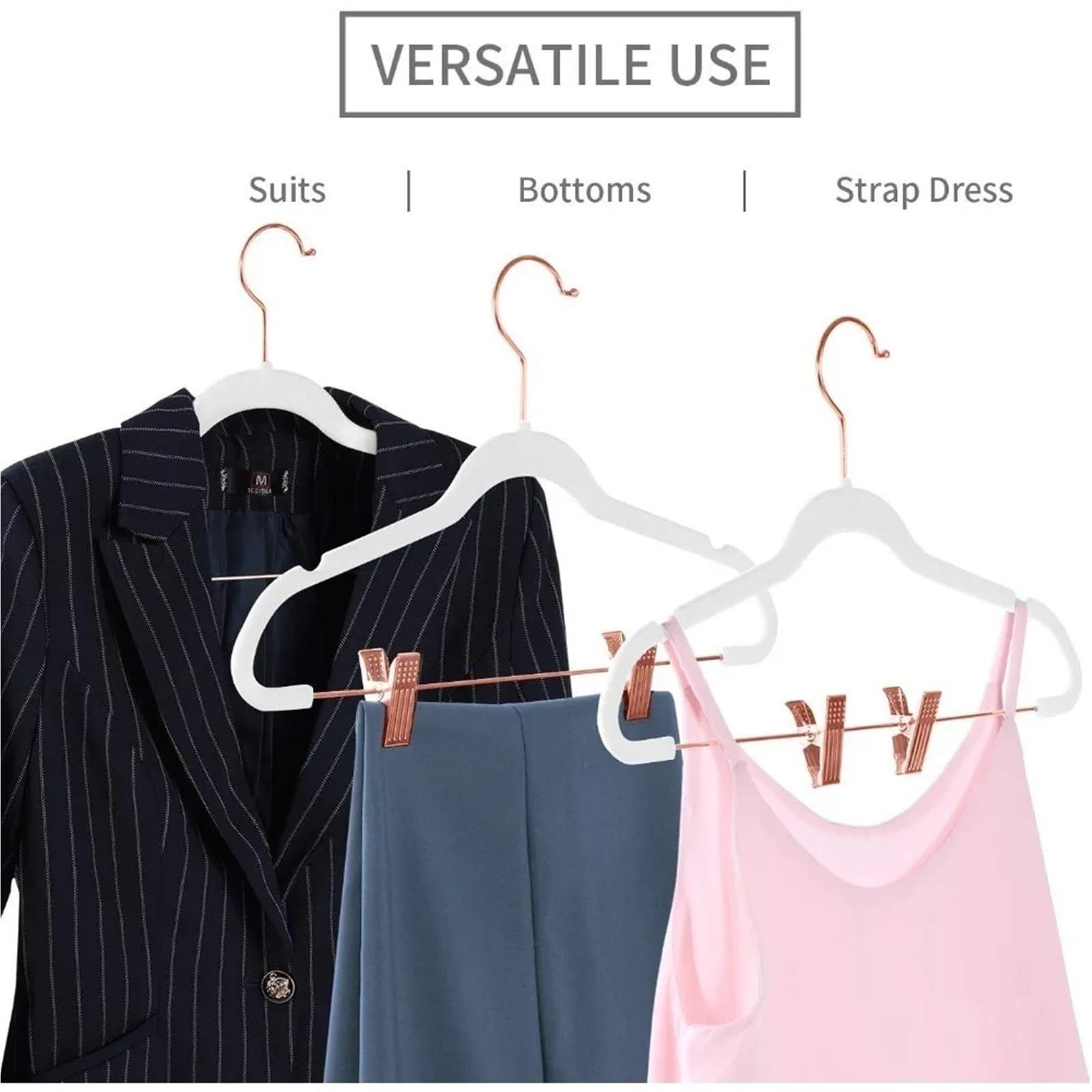 Perchas para pantalones y faldas que ahorran espacio con clips antideslizantes, ganchos de oro rosa para vestidos y camisas, 1 paquete (oro rosa rosa)